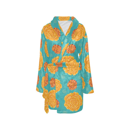 Marigold Pattern Print Design 02 Women's Fleece Robe