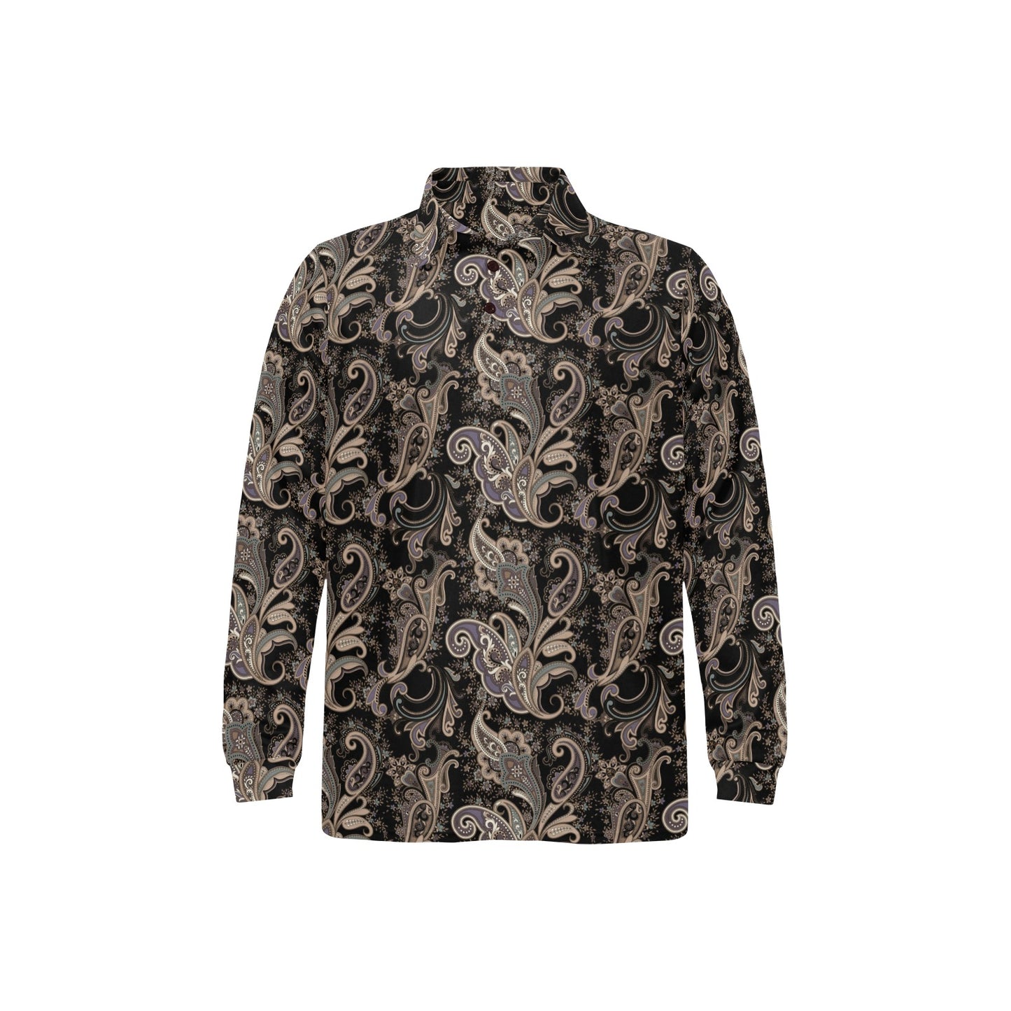 Paisley Mandala Design Print Long Sleeve Polo Shirt For Men's