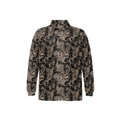 Paisley Mandala Design Print Long Sleeve Polo Shirt For Men's