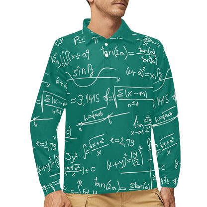Math Pattern Print Design 01 Long Sleeve Polo Shirt For Men's