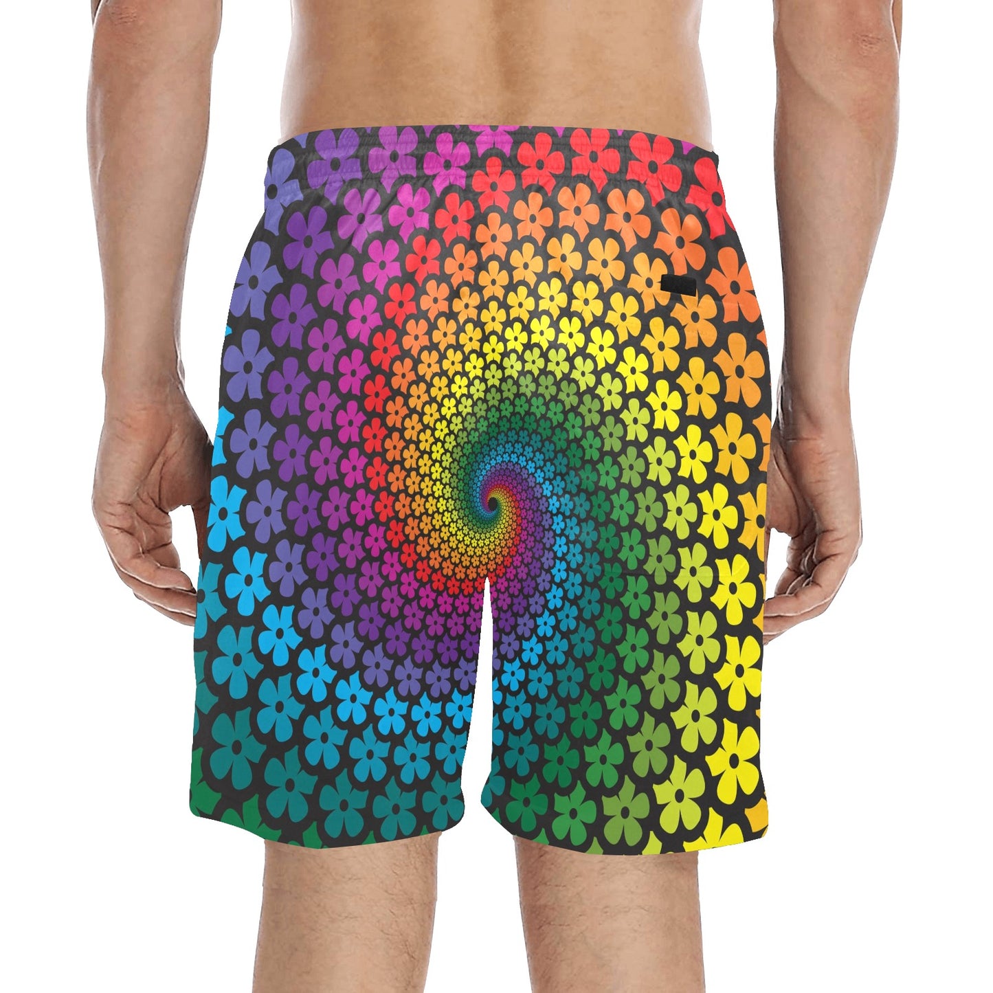 Flower Power Rainbow Spiral Print Men's Swim Trunks Beach Shorts