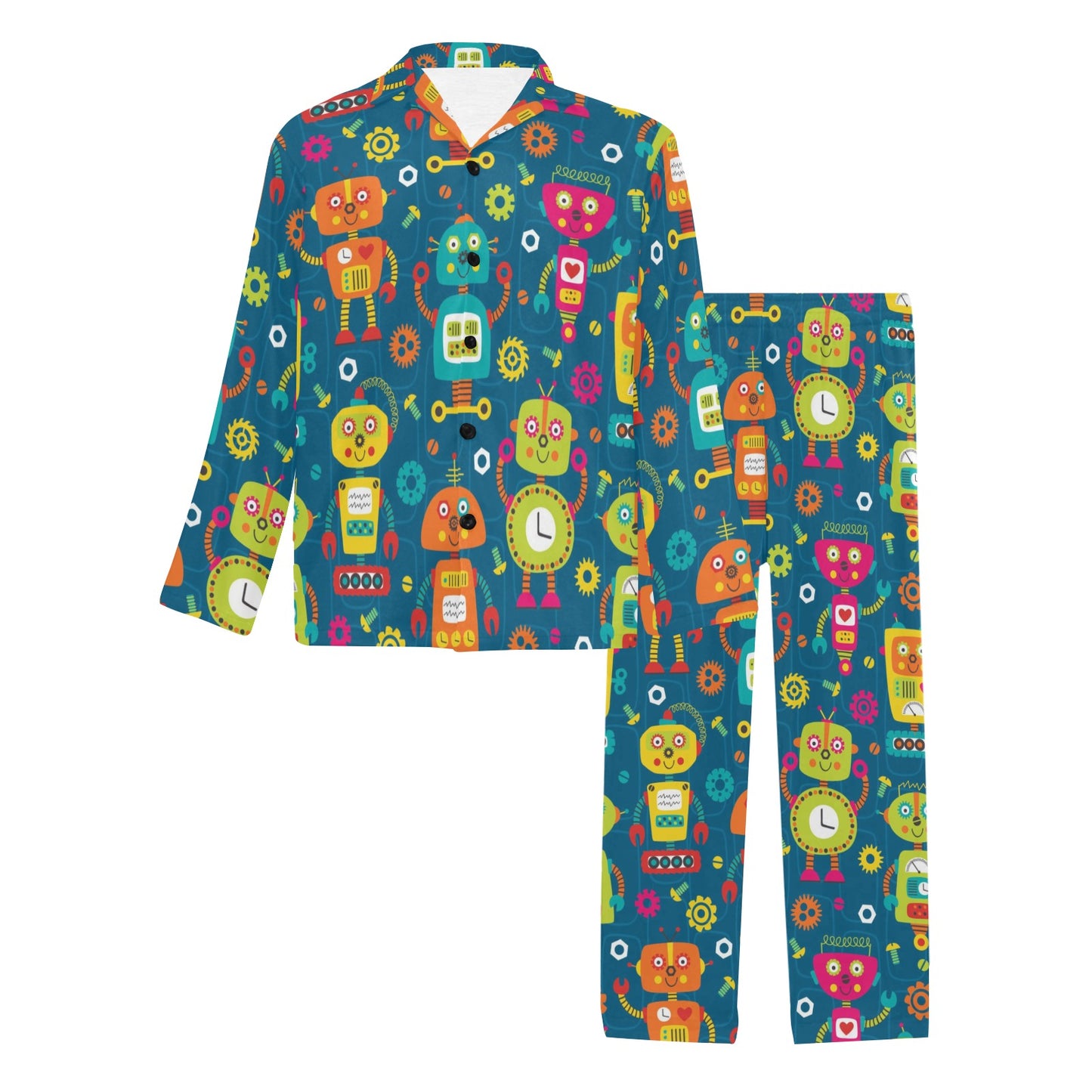 Robot Pattern Print Design A04 Men's Long Pajama Set