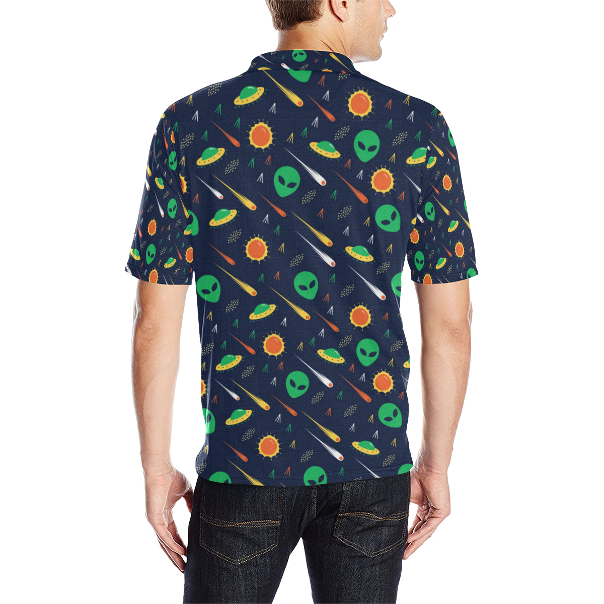 Alien UFO Pattern Print Design 05 Men Polo Shirt