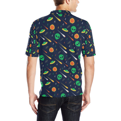 Alien UFO Pattern Print Design 05 Men Polo Shirt