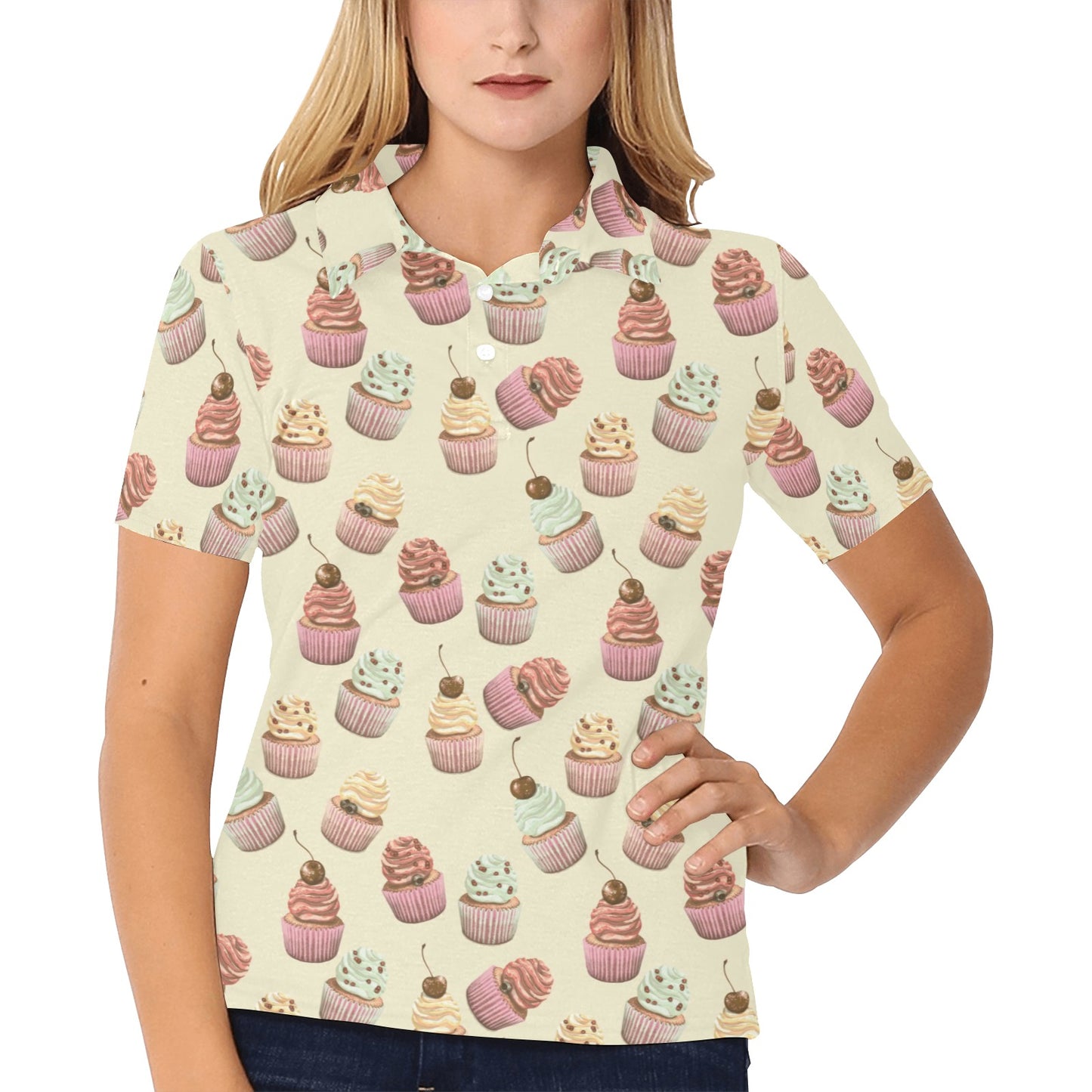 Cupcake Pattern Print Design 04 Women's Polo Shirt