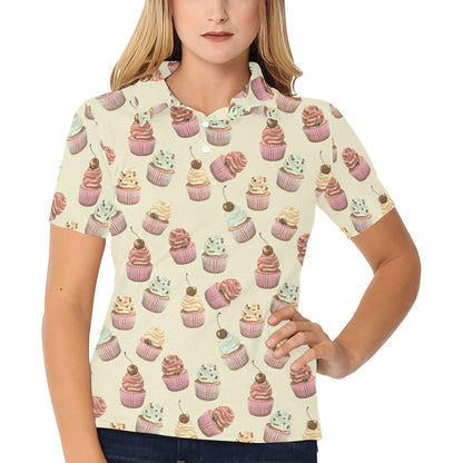 Cupcake Pattern Print Design 04 Women's Polo Shirt
