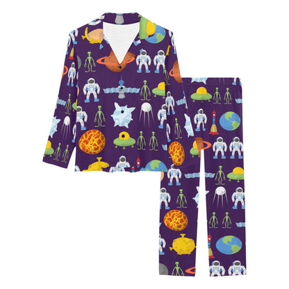 Alien Astronaut Planet Women's Long Pajama Set