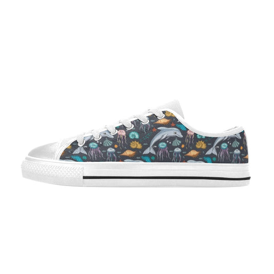 Underwater Dolphin Print Design LKS304 Women's White Low Top Shoes