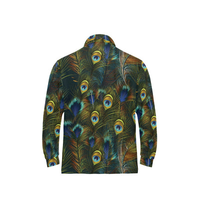 Peacock Feather Pattern Print Design A03 Long Sleeve Polo Shirt For Men's