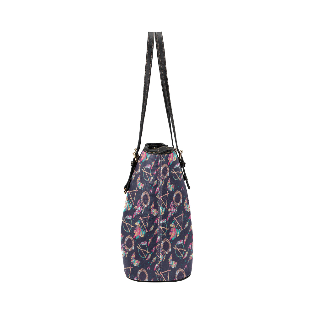 Boho Dream Catcher Colorful Leather Tote Bag