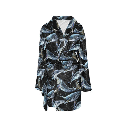Humpback Whale Pattern Print Design 01 Women's Fleece Robe