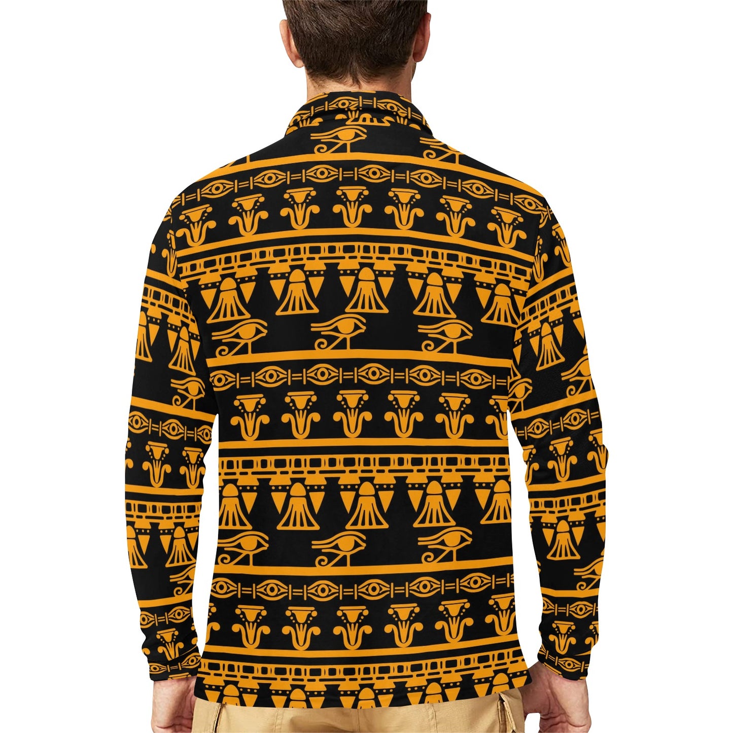 Eye of Horus Tribal Egypt Pattern Long Sleeve Polo Shirt For Men's