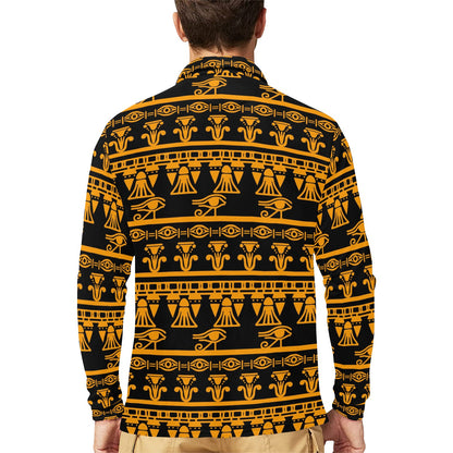 Eye of Horus Tribal Egypt Pattern Long Sleeve Polo Shirt For Men's
