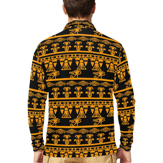 Eye of Horus Tribal Egypt Pattern Long Sleeve Polo Shirt For Men's