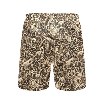 Nautical Tattoo Design Themed Print Men's Swim Trunks Beach Shorts