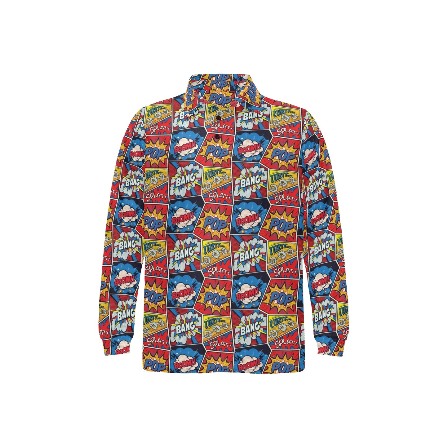 Comic Book Pattern Print Design 03 Long Sleeve Polo Shirt For Men's