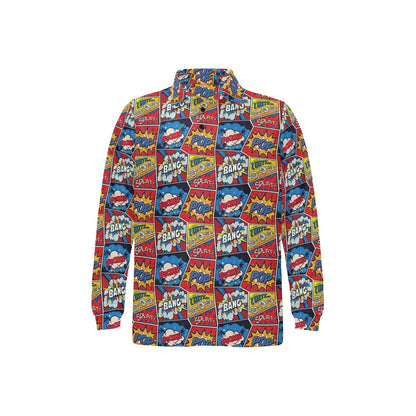 Comic Book Pattern Print Design 03 Long Sleeve Polo Shirt For Men's