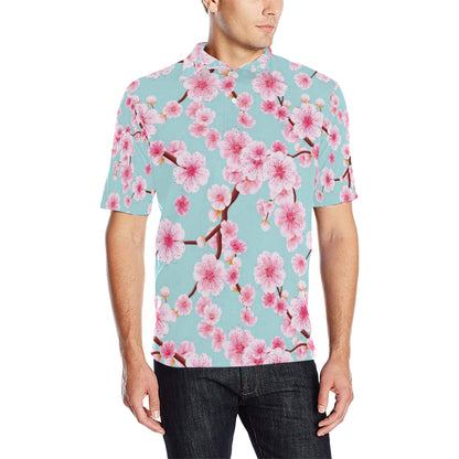 Cherry Blossom Pattern Print Design CB04 Men Polo Shirt