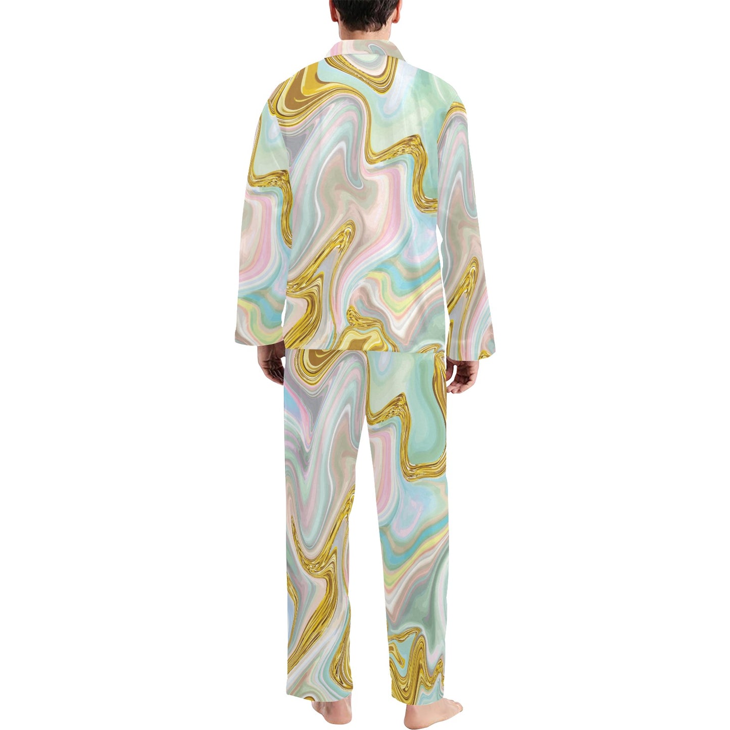 Gold Sweet Marble Men's Long Pajama Set