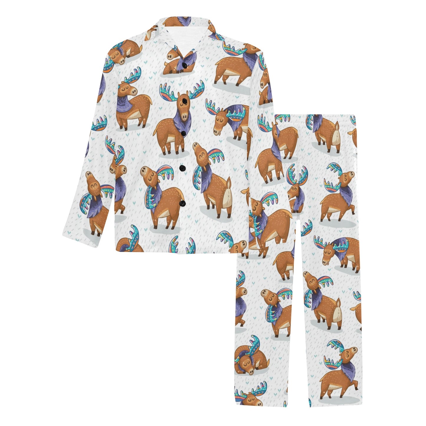 Moose Cute Pattern Print Design 01 Men's Long Pajama Set