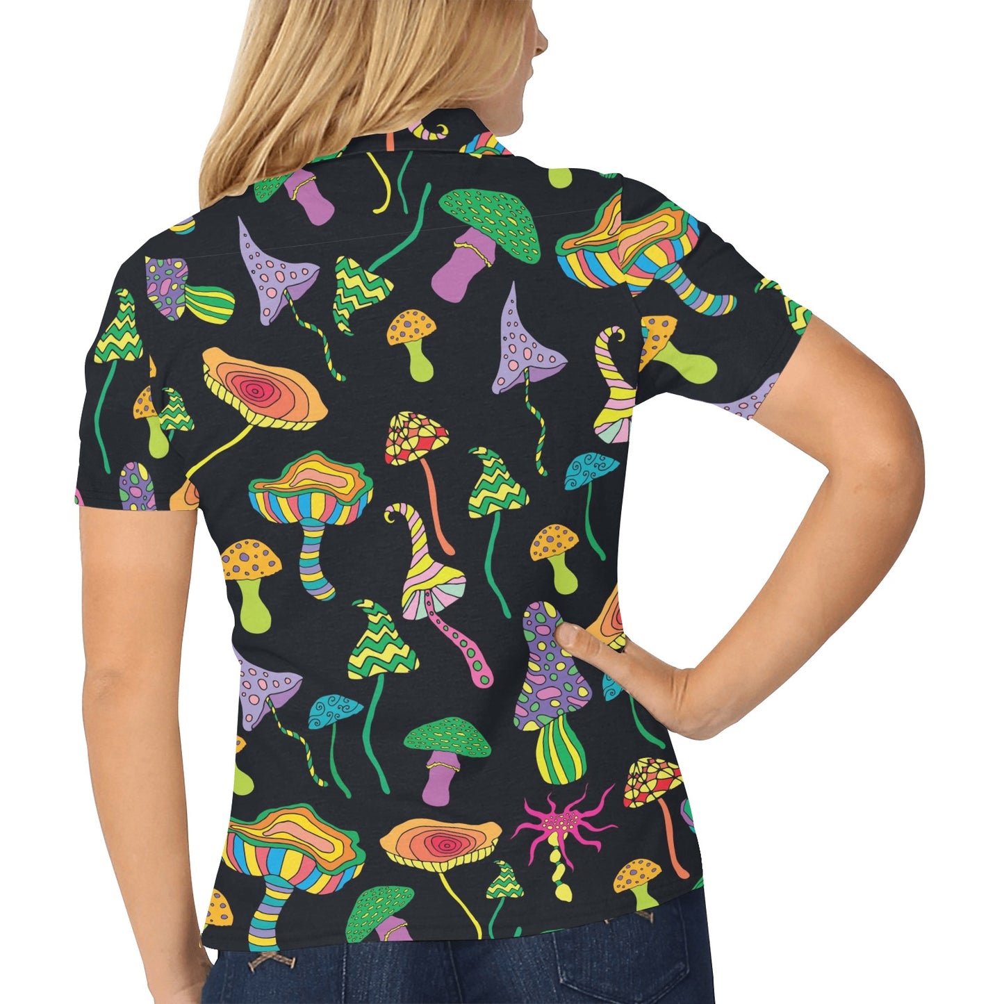 Psychedelic Mushroom Pattern Print Design A02 Women's Polo Shirt
