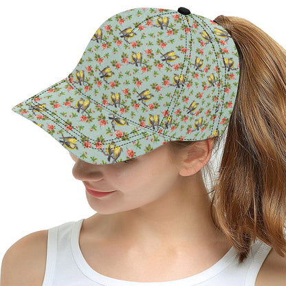 Bird with Red Flower Print Pattern Snapback Cap