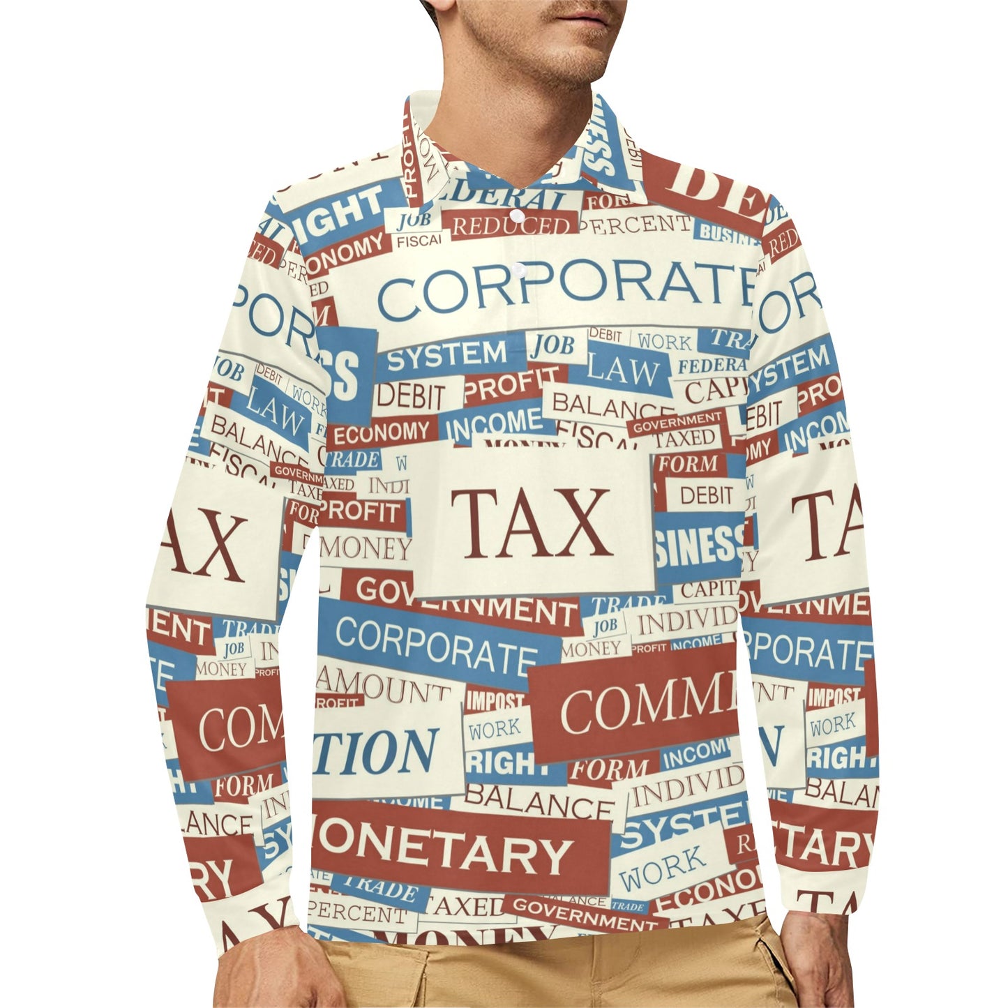 Accounting Financial Pattern Print Design 01 Long Sleeve Polo Shirt For Men's