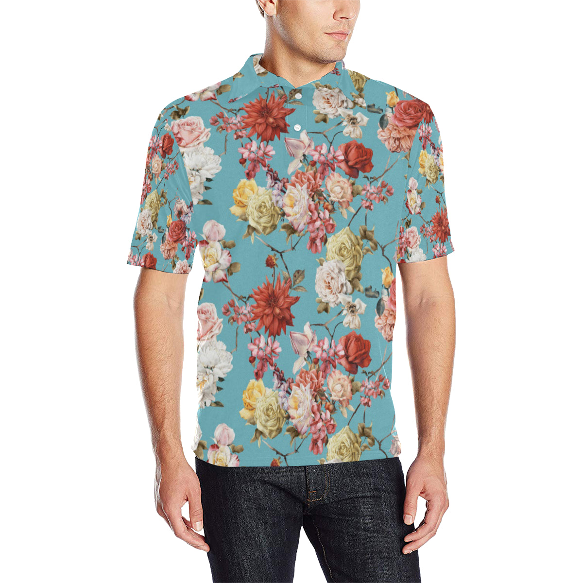 Summer Floral Pattern Print Design SF05 Men Polo Shirt