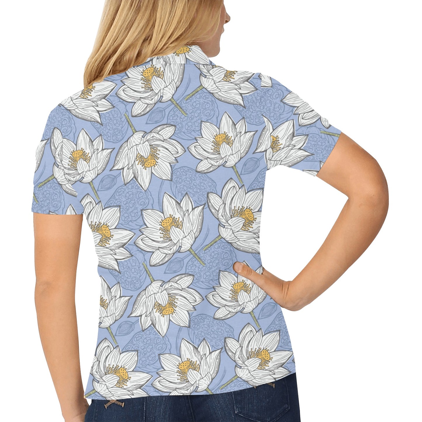 Lotus Pattern Print Design 04 Women's Polo Shirt