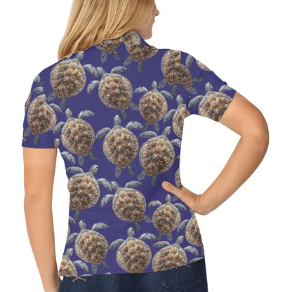 Sea Turtle Pattern Print Design T05 Women's Polo Shirt