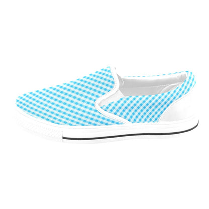Gingham Print Design LKS401 White Slip Ons Canvas Women's Shoes