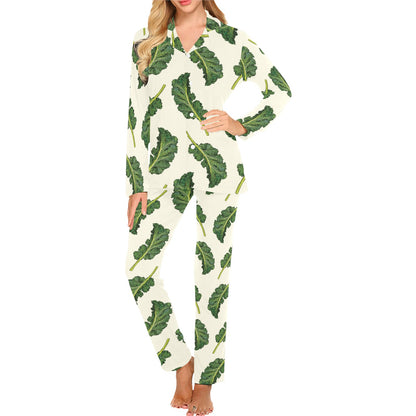 Kale Pattern Print Design 03 Women's Long Pajama Set