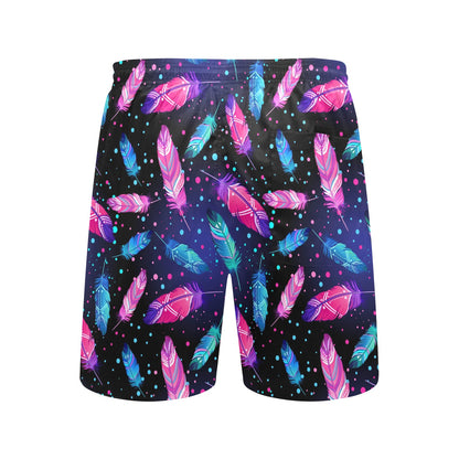 Feather Colorful Boho Design Print Men's Swim Trunks Beach Shorts