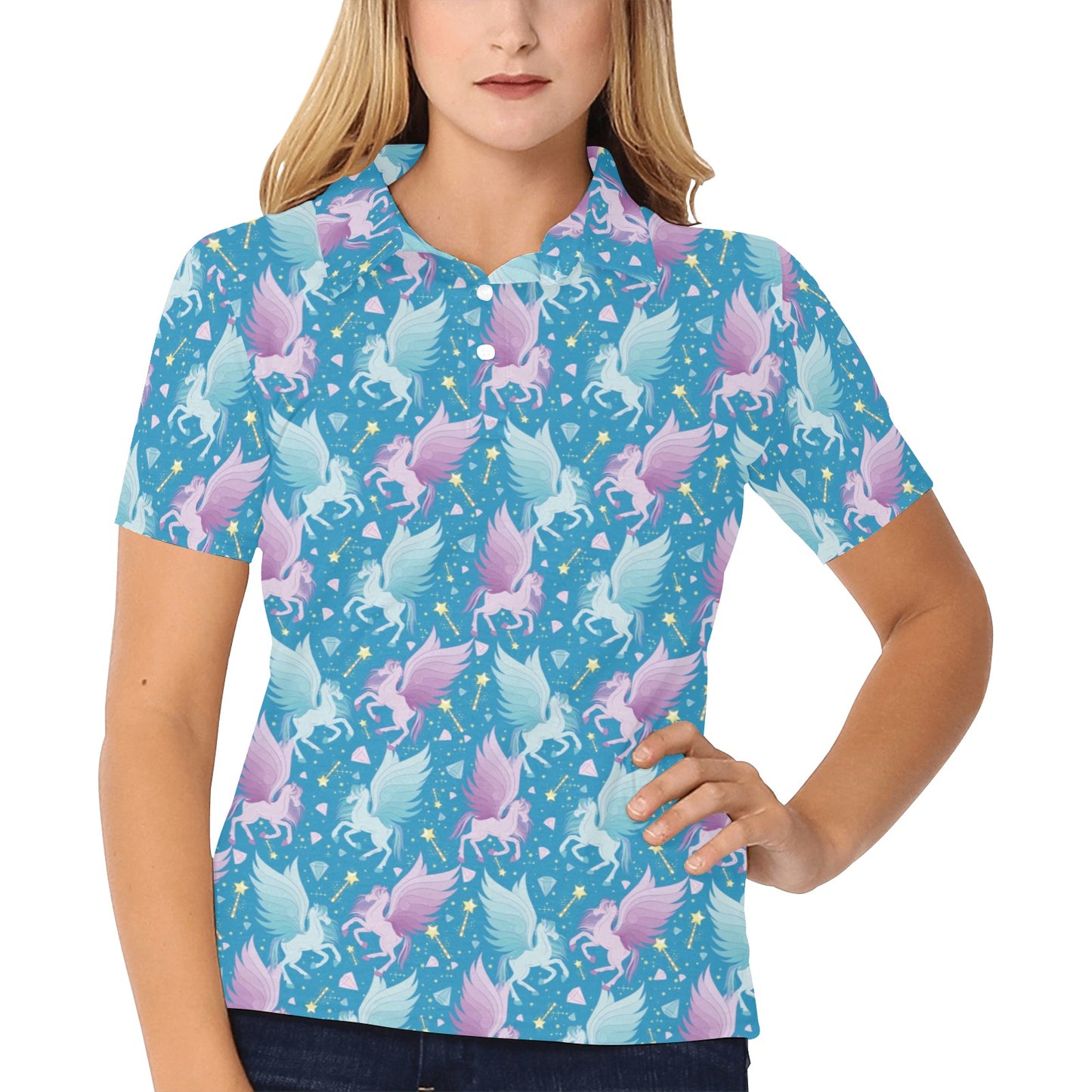 Pegasus Pattern Print Design 04 Women's Polo Shirt