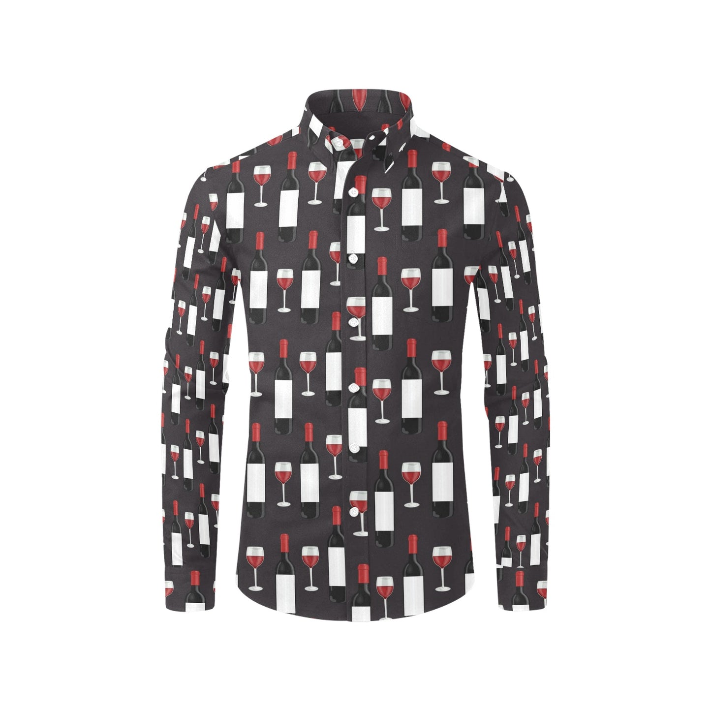 Wine Print Design LKS309 Men's Long Sleeve Dress Shirt