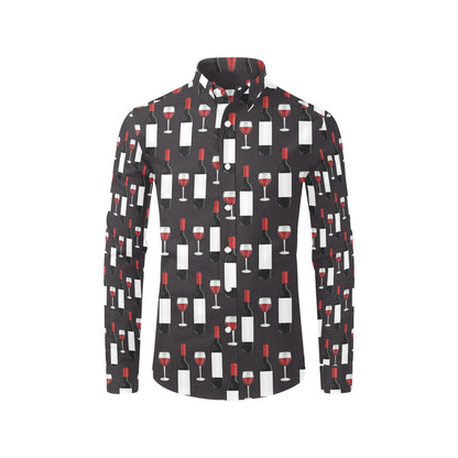 Wine Print Design LKS309 Men's Long Sleeve Dress Shirt