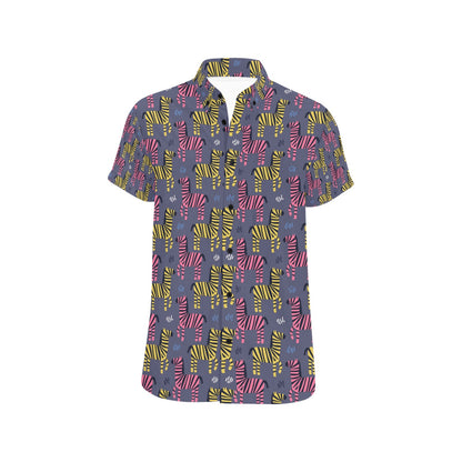 Zebra Print Design LKS303 Men Short Sleeve Button Up Shirt