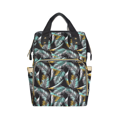 Gold Glitter Cyan Tropical Palm Leaves Diaper Bag Backpack