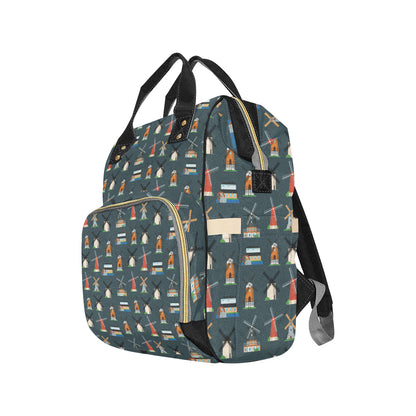 Windmill Pattern Print Design 04 Diaper Bag Backpack