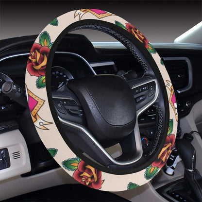 Tattoo Rose Print Design LKS302 Steering Wheel Cover with Elastic Edge