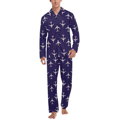 Airplane Pattern Print Design 03 Men's Long Pajama Set