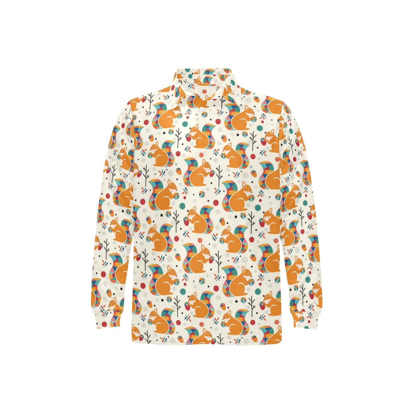 Squirrel Print Design LKS304 Long Sleeve Polo Shirt For Men's