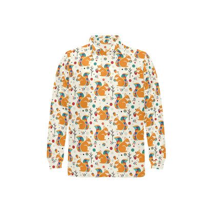 Squirrel Print Design LKS304 Long Sleeve Polo Shirt For Men's