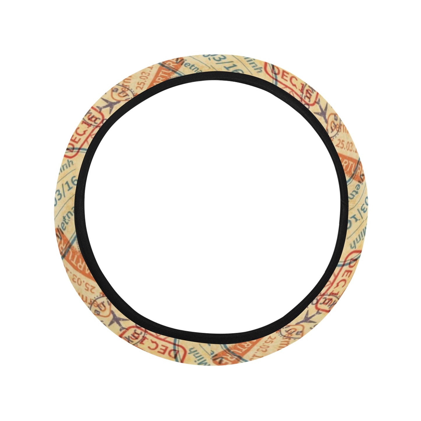 Travel Stamp Print Design LKS302 Steering Wheel Cover with Elastic Edge