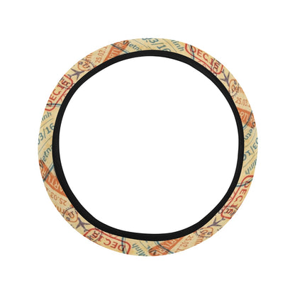 Travel Stamp Print Design LKS302 Steering Wheel Cover with Elastic Edge