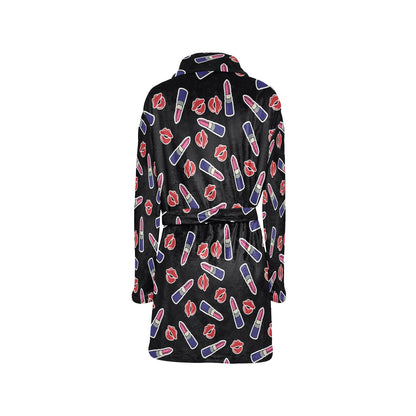 Lipstick Pattern Print Design LT01 Women's Fleece Robe
