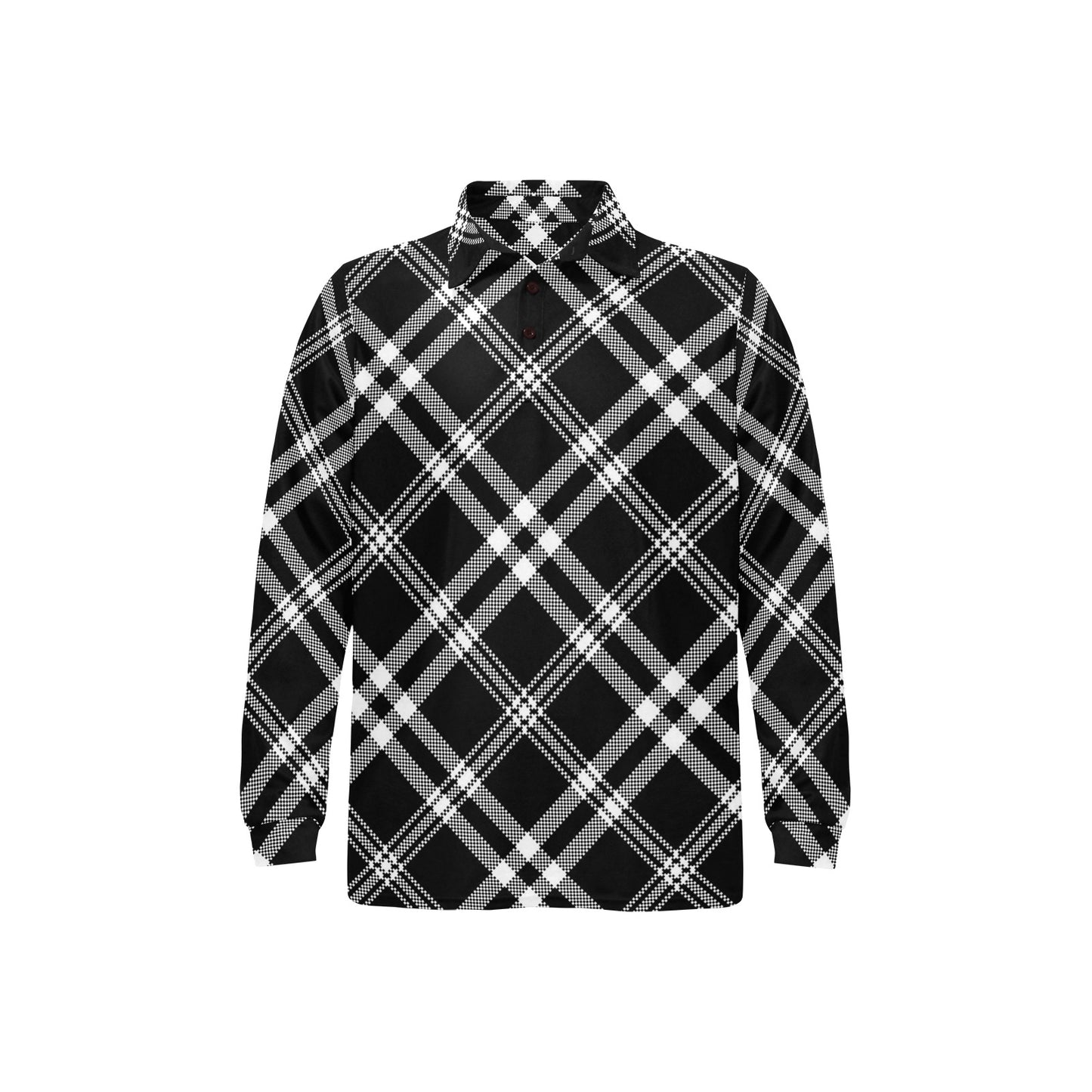 Madras Pattern Print Design 03 Long Sleeve Polo Shirt For Men's