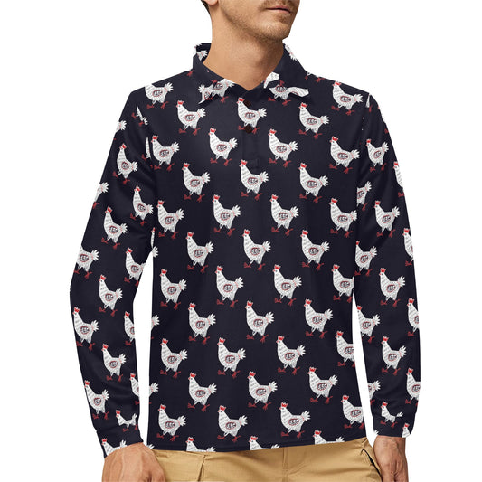Chicken Pattern Print Design 03 Long Sleeve Polo Shirt For Men's