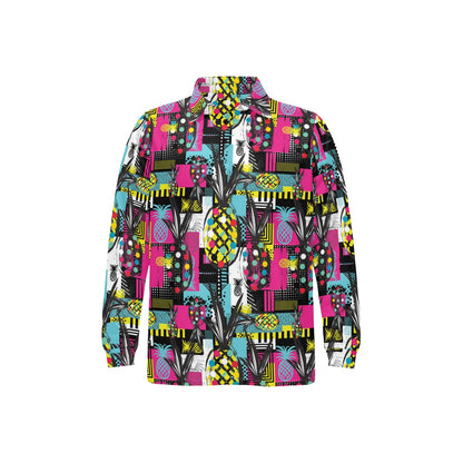 Pop Art Pineapple Pattern Print Design A02 Long Sleeve Polo Shirt For Men's