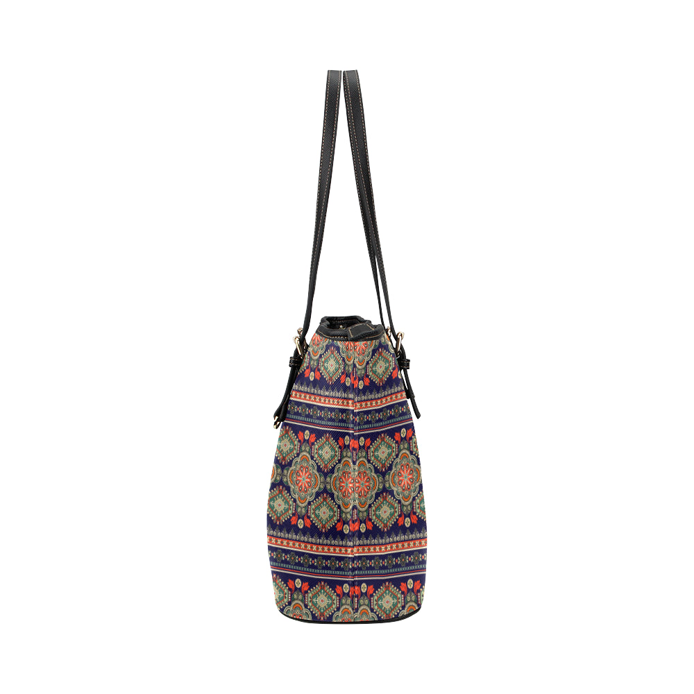 Ethnic Geometric Print Pattern Leather Tote Bag